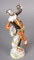 A MEISSEN PORCELAIN FIGURE of Harlequin after a model by J J Kandler, 20th Century modelled as a man