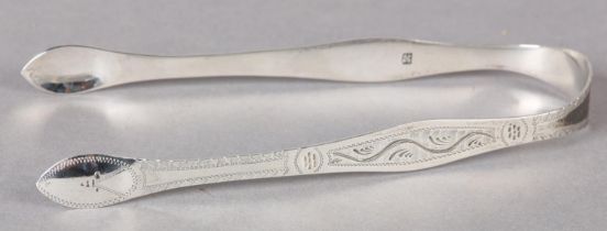 A PAIR OF GEORGE III SILVER SUGAR TONGS, London 1811 for Peter and Ann Bateman, with engraved and