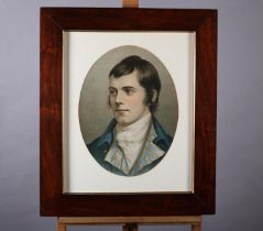 A 19TH CENTURY ROSEWOOD FRAME WITH GILT SLIP, (with oval engraved portrait of a young gentleman),