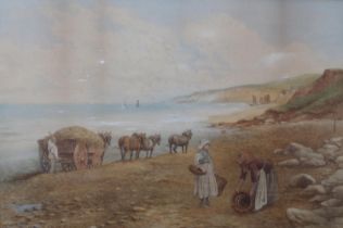 K E BOOTH, EARLY 20TH CENTURY, The Seaweed Cart, Nr Runswick, Low Tide, East coast shoreline with