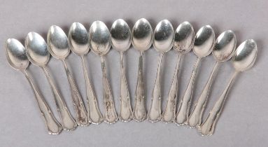 A MATCHED SET OF TWELVE SWEDISH .830 SILVER COFFEE SPOONS, c1950, with scroll edges, total