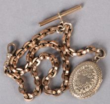 A VICTORIAN WATCH CHAIN in 9ct rose gold hollow trace links, single guard with T-bar and swivel