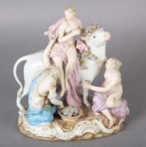 A 19TH CENTURY MEISSEN PORCELAIN FIGURE GROUP OF EUROPA AND THE BULL, after the original model by JJ