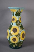 A LARGE MOORCROFT POTTERY SUNFLOWER PATTERN FLOOR VASE, designed by Sally Tuffin, 1987, impressed