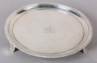 A GEORGE III SILVER waiter, London 1808 for John Crouch II, circular outline with gadrooned rim