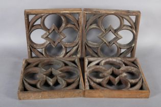 ARCHITECTURAL SALVAGE: FOUR VICTORIAN BLEACHED OAK PANELS of square form with quatrefoil tracery,