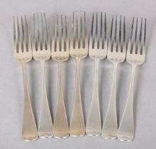 A SET OF EIGHT EDWARD VII SILVER DINNER FORKS, London 1903, maker's mark for Jacques &