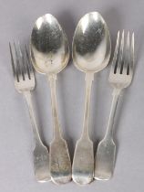 TWO WILLIAM IV SILVER TABLE SPOONS, London 1827 for Clement Cheese together with a William IV