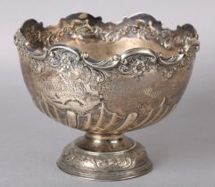 AN EDWARD VII SILVER ROSE BOWL Sheffield 1905, for Levesley Brothers, foliate scalloped rim, wrythen