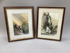 Watercolour of an otter on a riverbank by Charles M Kelly together with a watercolour of a