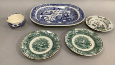 Two stoneware plates by Francis Morley and Co, American Marine pattern with impressed marks 23cm