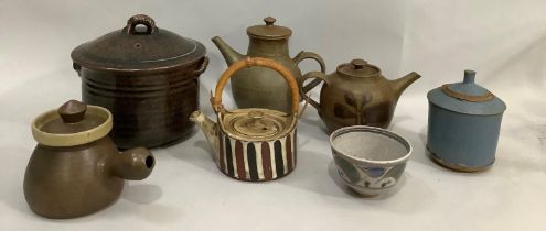 A quantity of studio stoneware including Briglin teapot, coffee pot by David Lloyd Jones, together