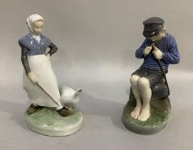 Two Royal Copenhagen figures, a boy whittling a stick and goose girl, 18cm