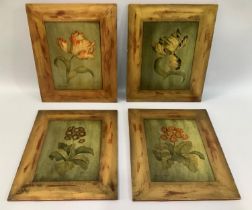 A set of four botanical studies by Victoria Burnett, each painted and stained, with cracquelure