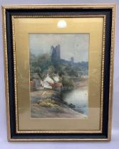 Florence Eddison, View of Knareborough Castle and the River, watercolour on paper, initialed to