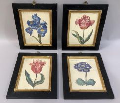 A set of four hand coloured botannical engravings in gilt and black frames with hanging loop,