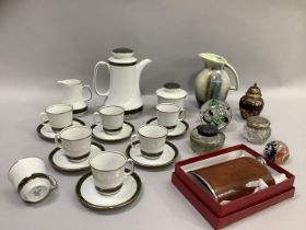 A Bavarian china coffee service banded in olive green and gilt comprising coffee pot, lidded