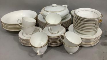 A quantity of white and gilt Royal Doulton Fusion china comprising twelve dinner plates, six