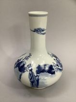 A Chinese blue and white bottle neck vase, the bulbous body painted with figures in a landscape