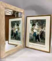 Bleached wood effect framed wall mirror, rectangular, 92cm x 67cm, together with J. Paul Getty