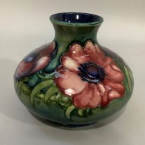 A William Moorcroft Anemone small vase with bulbous body, stamped and painted mark to base, 10cm