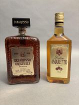 AMARETTO LIQUEUR - 2 Bottles, "Soiree", 1 Bottle 70cl 22%, Disaronno Originale, 1 Litre 28%