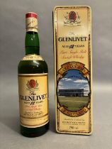 THE GLENLIVET Speyside Malt whisky 12 years old, 1 Bottle 75cl 43%in gift tin (damaged - contents
