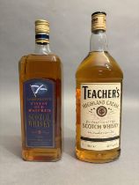 TEACHER'S HIGHLAND CREAM blended Scotch Whisky 1 Litre Bottle, 40%, and J Sainsbury's finest old