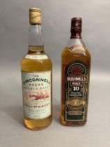 BUSHMILLS Single Malt Irish whiskey, 10 years old,1 Litre 43% and The Tyrconnel 5* Single Malt Irish