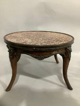 A French gilt metal mounted mahogany and marble jardiniere stand, circular, on stylised cabriole