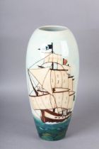 A Moorcroft pottery'First fleet HMS Sirius' pattern vase designed by Sally Tuffin, c.1988, impressed