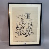 Trois, Prison Cell sketch framed, 47cm x 35.5cm, Robert the Bruce and the Spider and Tax Inspector