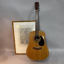 A Hohner acoustic guitar together with a Disegno Italiano poster, Giorgio de Chirco, 1939, in walnut