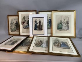 Nine 19th century French coloured engravings from La Mode Illustree, Bureux du Journal 36 Rue