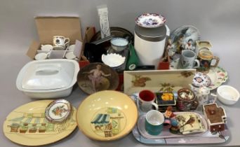 Various continental pottery platters and bowls, large lidded tureen, small waste paper bin (as new),
