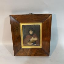 A 19th century rosewood frame with gilt slip and hanging loop, 27.5cm x 24cm containing an