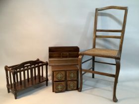 A mahogany stationary rack 36cm wide together with a small Canterbury with two divisions, 31.5cm,