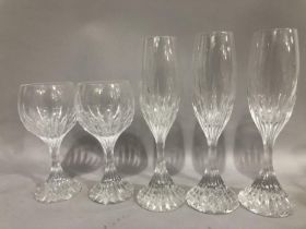 Three Baccarat Massena wine glasses together with a pair of goblets all marked to base Baccarat