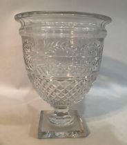 A 20th century Baccarat Musee Des Cristalleries cut crystal pedestal vase, with engraved foliate