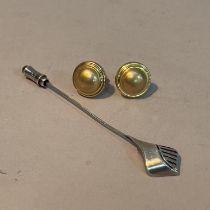 A pair of ear studs in 9ct gold, each central dome of frosted finish within a polished circular