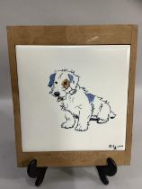 After Cecil Aldin, a glazed earthenware tile by Carter, hand painted with a terrier, signed to the