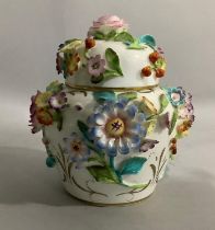 Coalbrookdale by Coalport floral encrusted vase and cover marked to base and inside cover, 16cm high