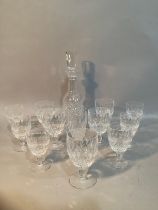 A part suite of Waterford of crystal, Colleen pattern, including decanter and stopper, a set of