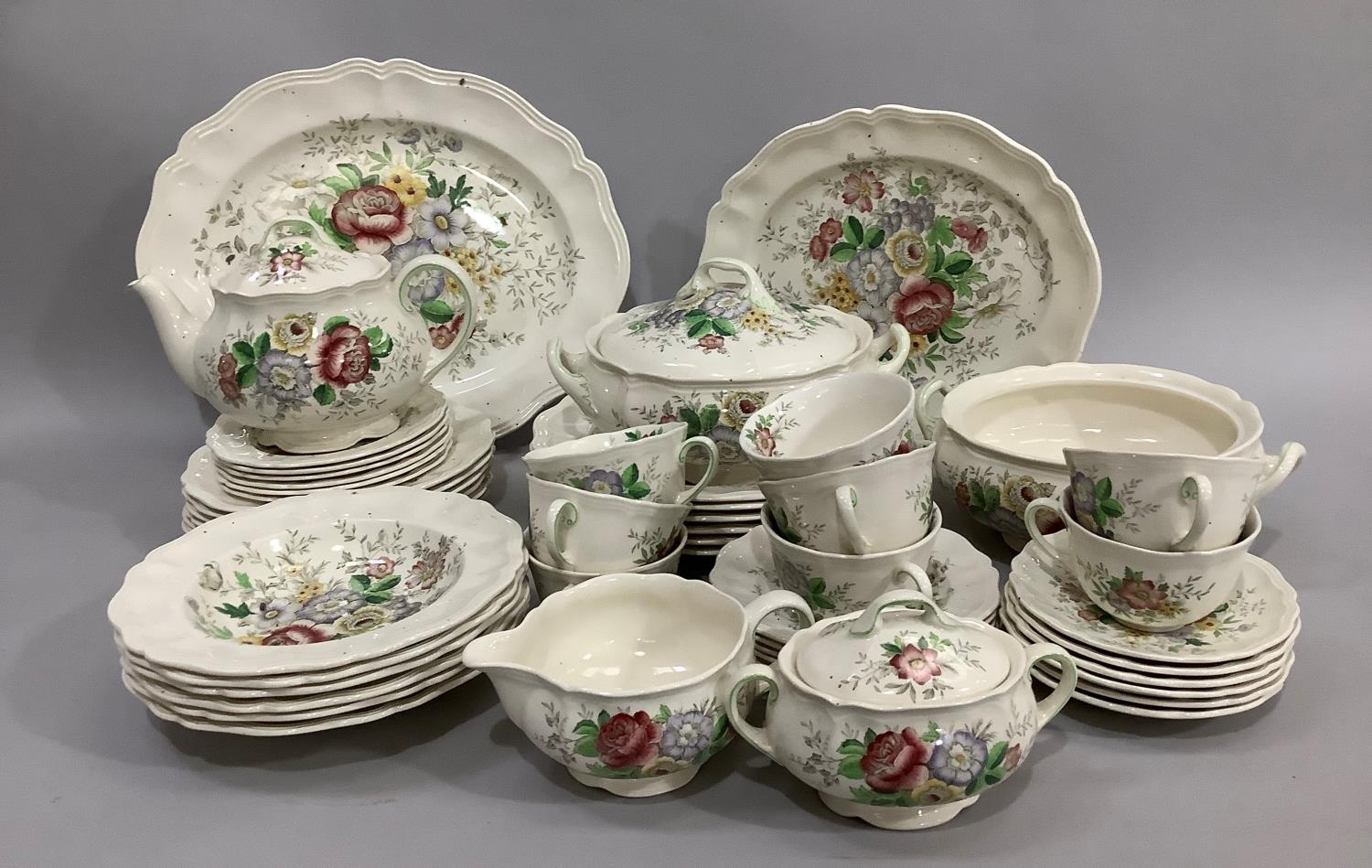 A Royal Doulton Malvern pattern china dinner and tea services comprising seven dinner plates, two