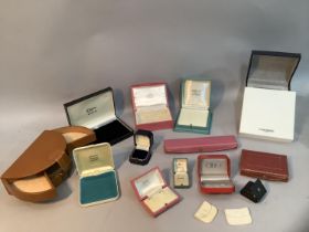A collection of mid to late 20th century jewellery boxes many of local interest including a pig skin