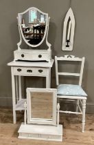 A cream toilet mirror with drawers to the base, a cream hanging candle stand, cream toilet mirror,