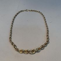 A neckchain in 9ct gold graduated rope links c1950, approximate length 41cm, approximate weight 43g
