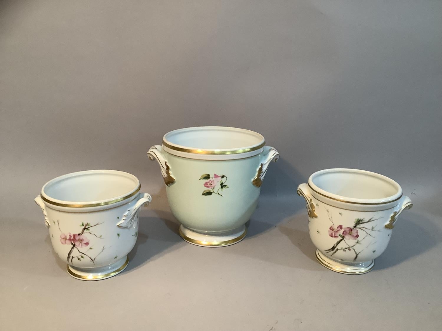 A pair of Vista Allegra cache pots with painted floral decoration and another larger example - Image 2 of 3