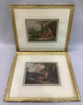 A pair of colour etchings by Hugh H Banner after Boucher, couples in romantic idyll, signed in
