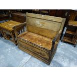 An Antique Pine Box Seat Settle 39" Across